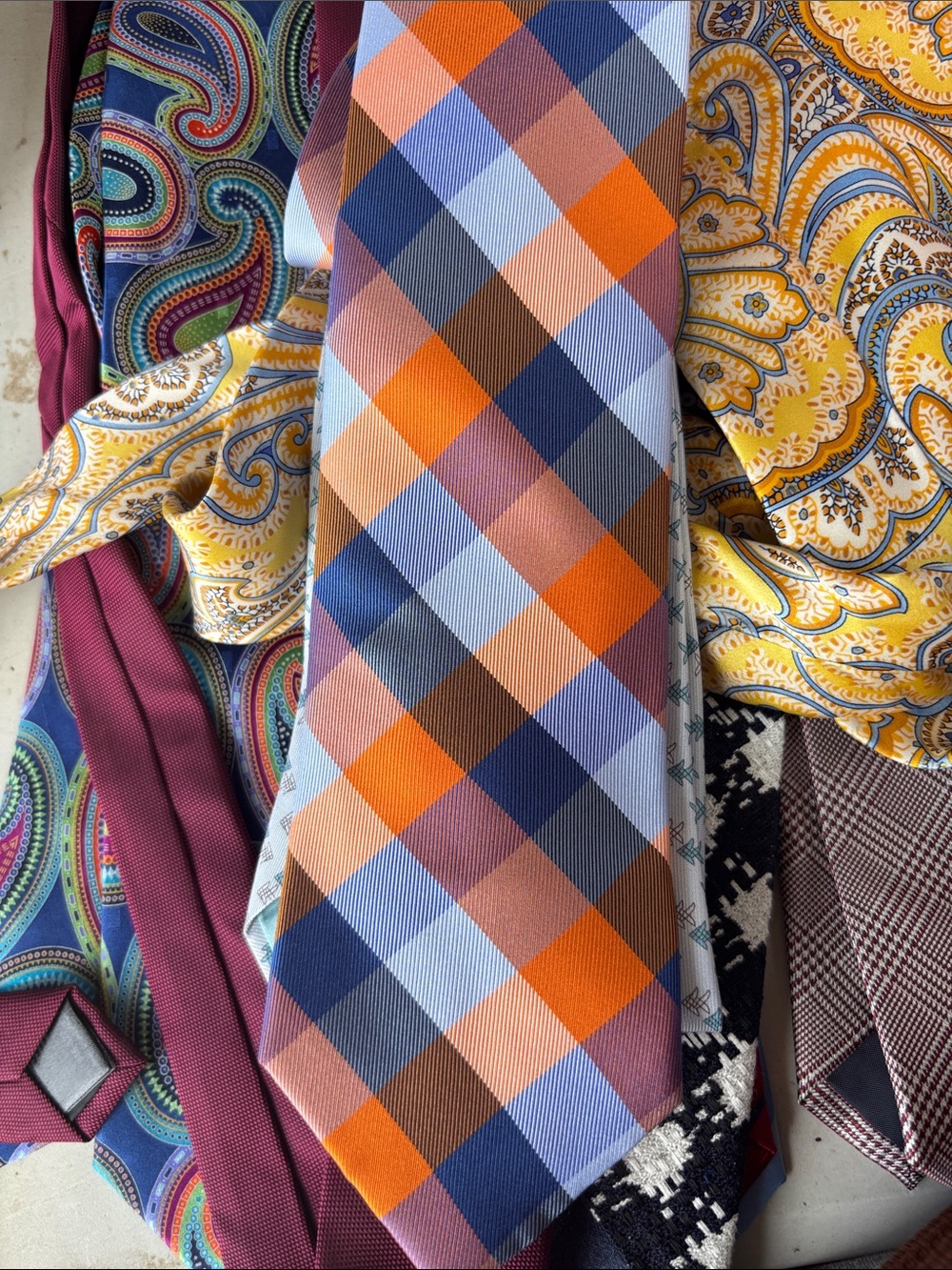 Tommy Hilfiger Orange, Blue & Brown Plaid Men's Tie - Picture 1 of 3
